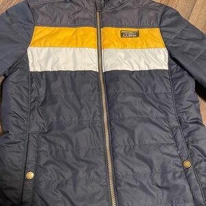 L.L. Bean Navy and Yellow Puffer Jacket Mountain puffer Color block.